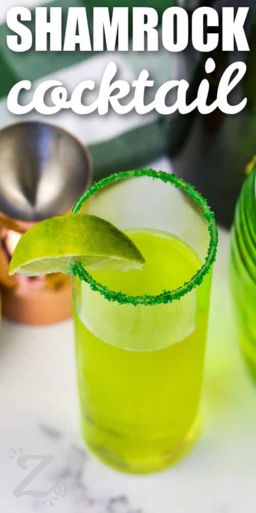 Sparkling Shamrock Cocktail with lime and writing
