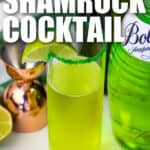 easy to make Sparkling Shamrock Cocktail with writing