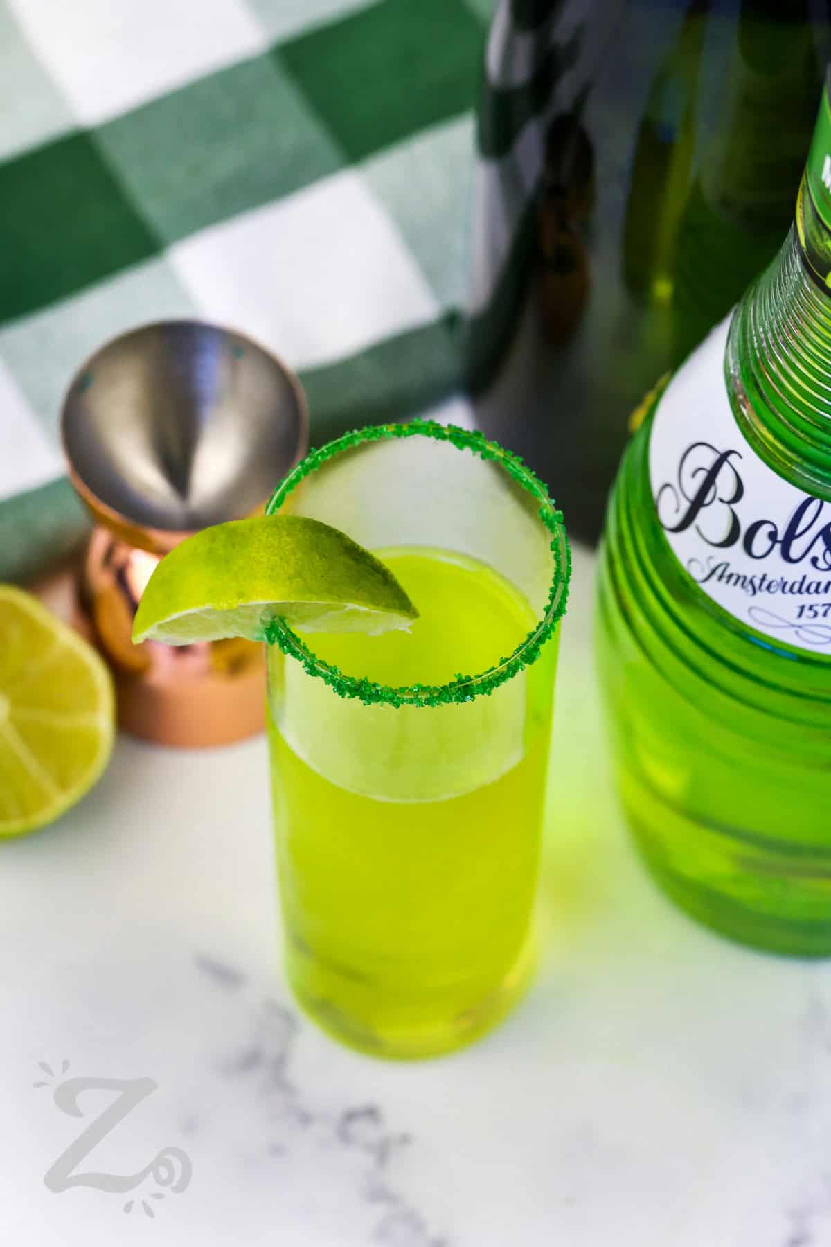 top view of Sparkling Shamrock Cocktail in a glass