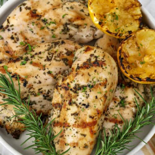 plated Grilled Chicken with lemon and rosemary