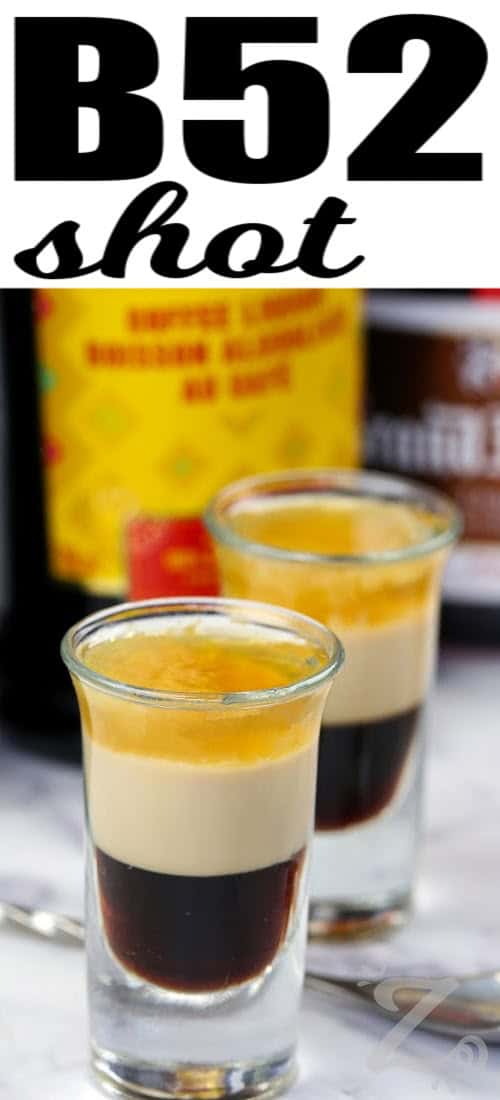 shot glasses of B52 Drink with a title