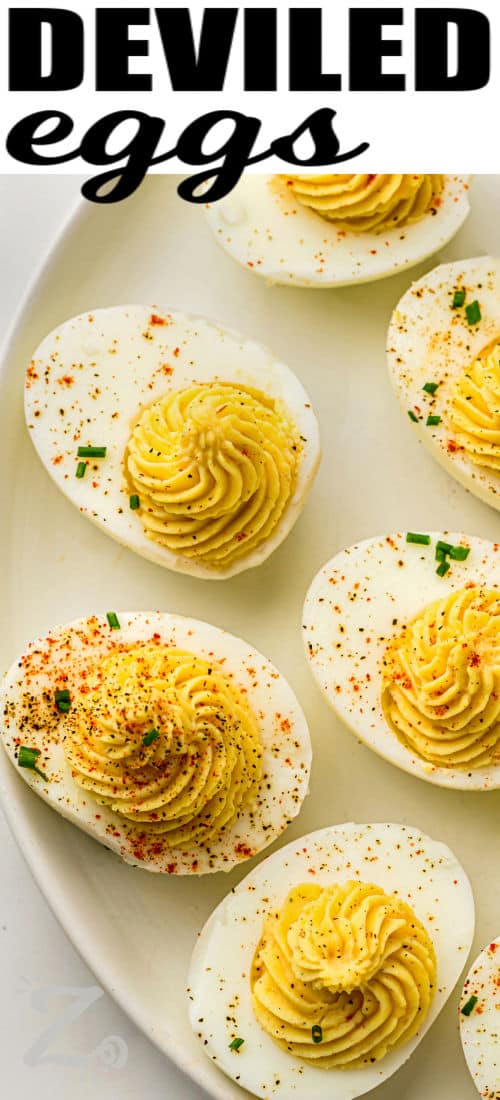 plate of Classic Deviled Eggs with a title
