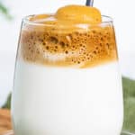 close up of Dalgona coffee in glass