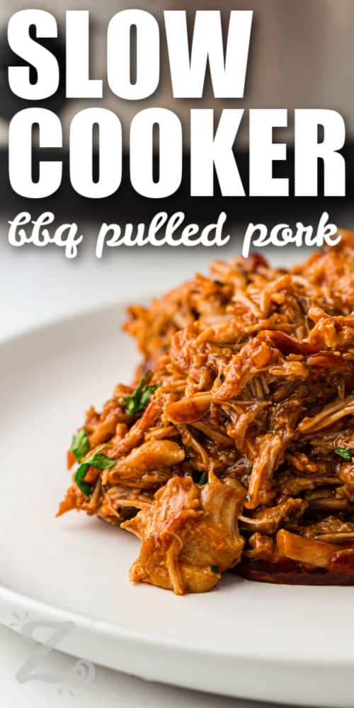 plated Slow Cooker BBQ Pulled Pork with a title