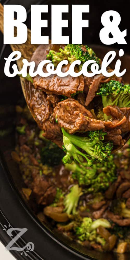 Slow cooker beef and broccoli brings tender beef and broccoli together in a rich, savory garlic soy sauce. It is an easy way to enjoy a homemade takeout-style dinner with simple pantry ingredients. The sauce blends soy, garlic, onion, and a touch of sweetness for deep flavor. Serve it over rice or noodles for a full meal that feels hearty and satisfying. Make it tonight for an easy family dinner and enjoy every bite. #ourzestylife Slow Cooker Beef and Broccoli on wooden spoon with a title