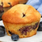 close up of fluffy Blueberry Corn Muffins