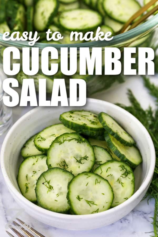 This easy cucumber salad is crisp, cool, and full of fresh flavor in every bite. English cucumbers, white wine vinegar, fresh dill, and a touch of sugar create a simple side dish that pairs with burgers, grilled chicken, seafood, or sandwiches. It is a refreshing addition to summer dinners, picnics, and backyard BBQs. Save this recipe and make it for your next meal. #ourzestylife easy to make Easy Cucumber Salad with writing