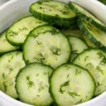 close up of Easy Cucumber Salad with dill