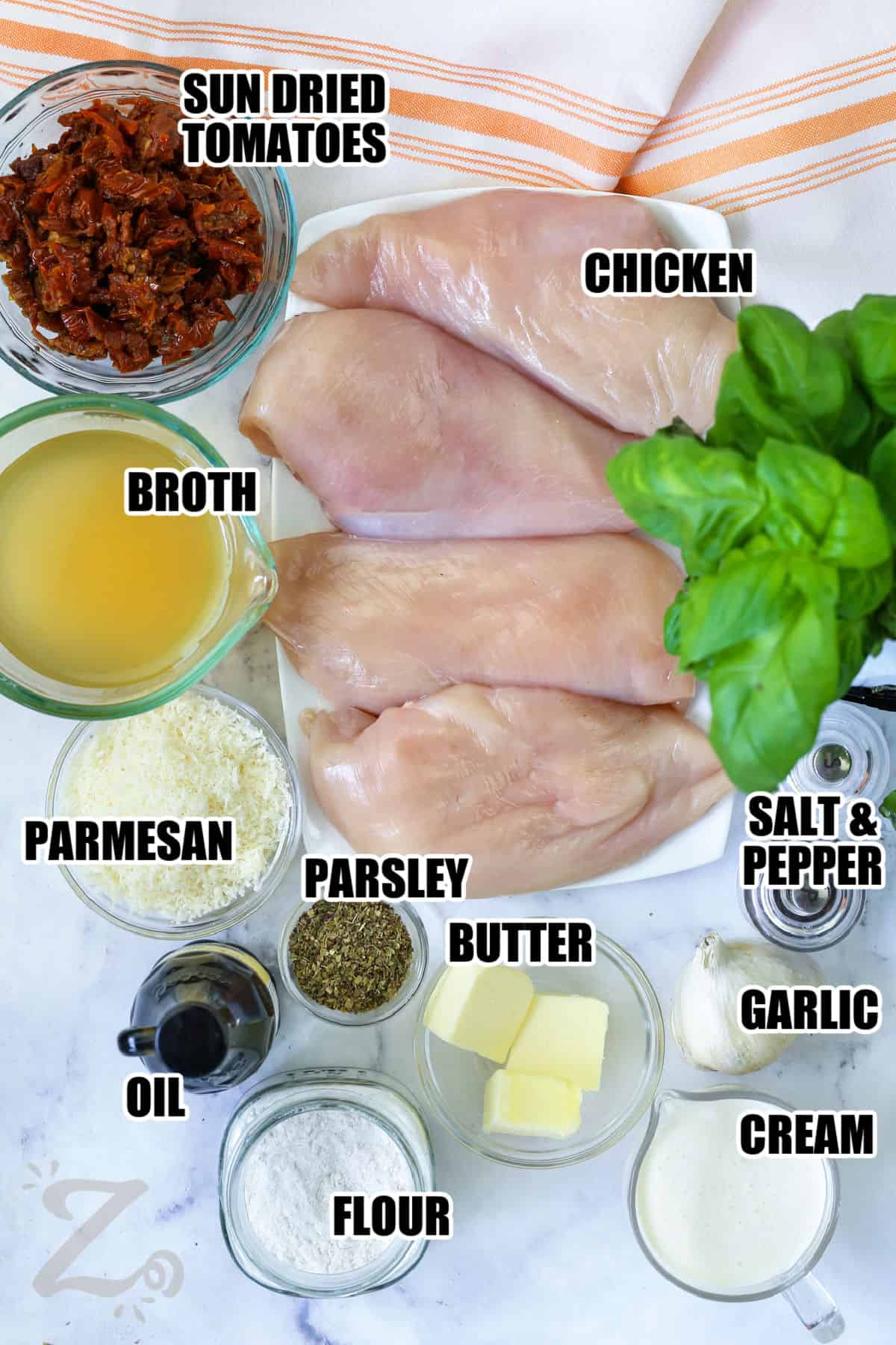 sun dried tomatoes , broth , parmesan , oil , flour , butter , cream , salt and pepper , basil and chicken to make Slow Cooker Marry Me Chicken