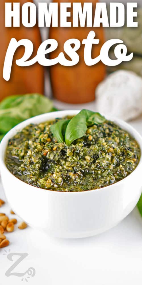 fresh Homemade Pesto with writing