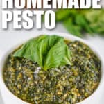 easy to make Homemade Pesto with writing