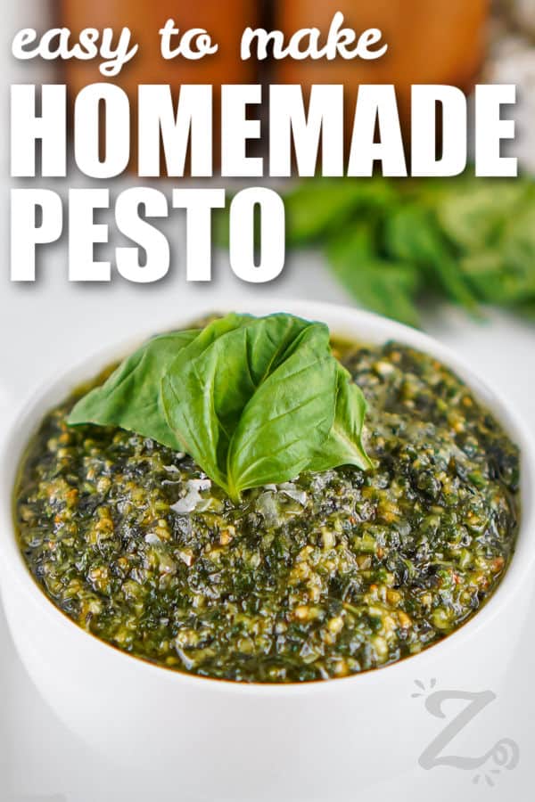 easy to make Homemade Pesto with writing