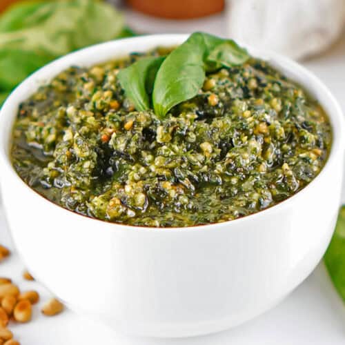 close up of Homemade Pesto