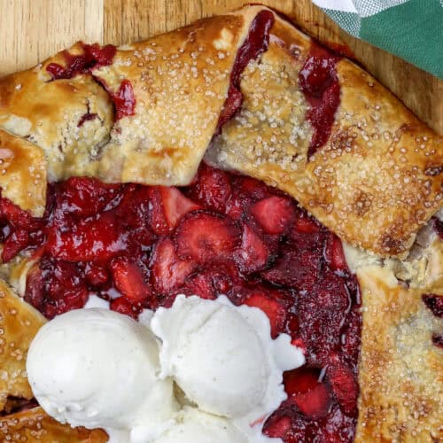 close up of Strawberry Galette with ice cream